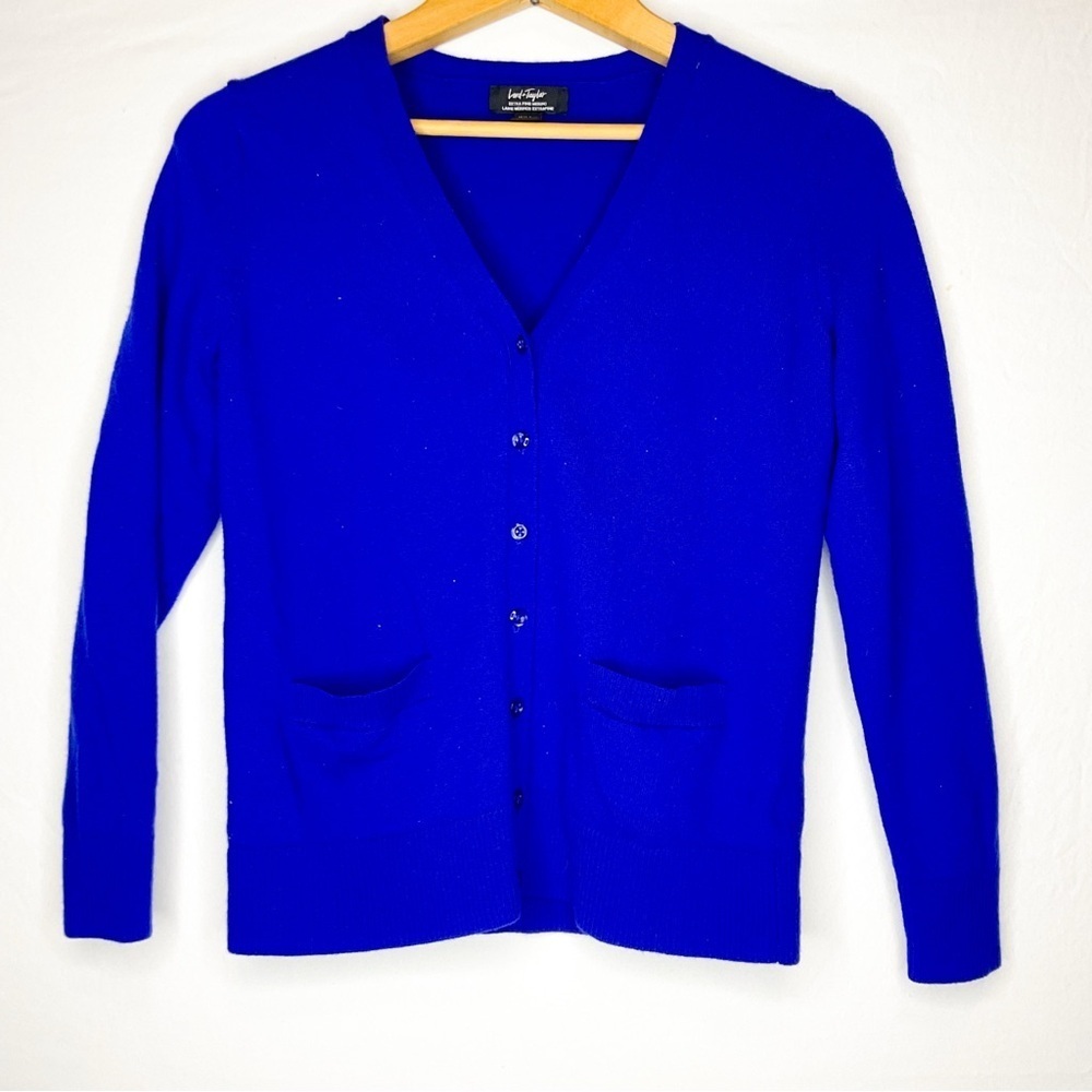 Lord & Taylor Extra Fine Merino Wool Cardigan Cobalt Blue Sweater - Picture 6 of 12
